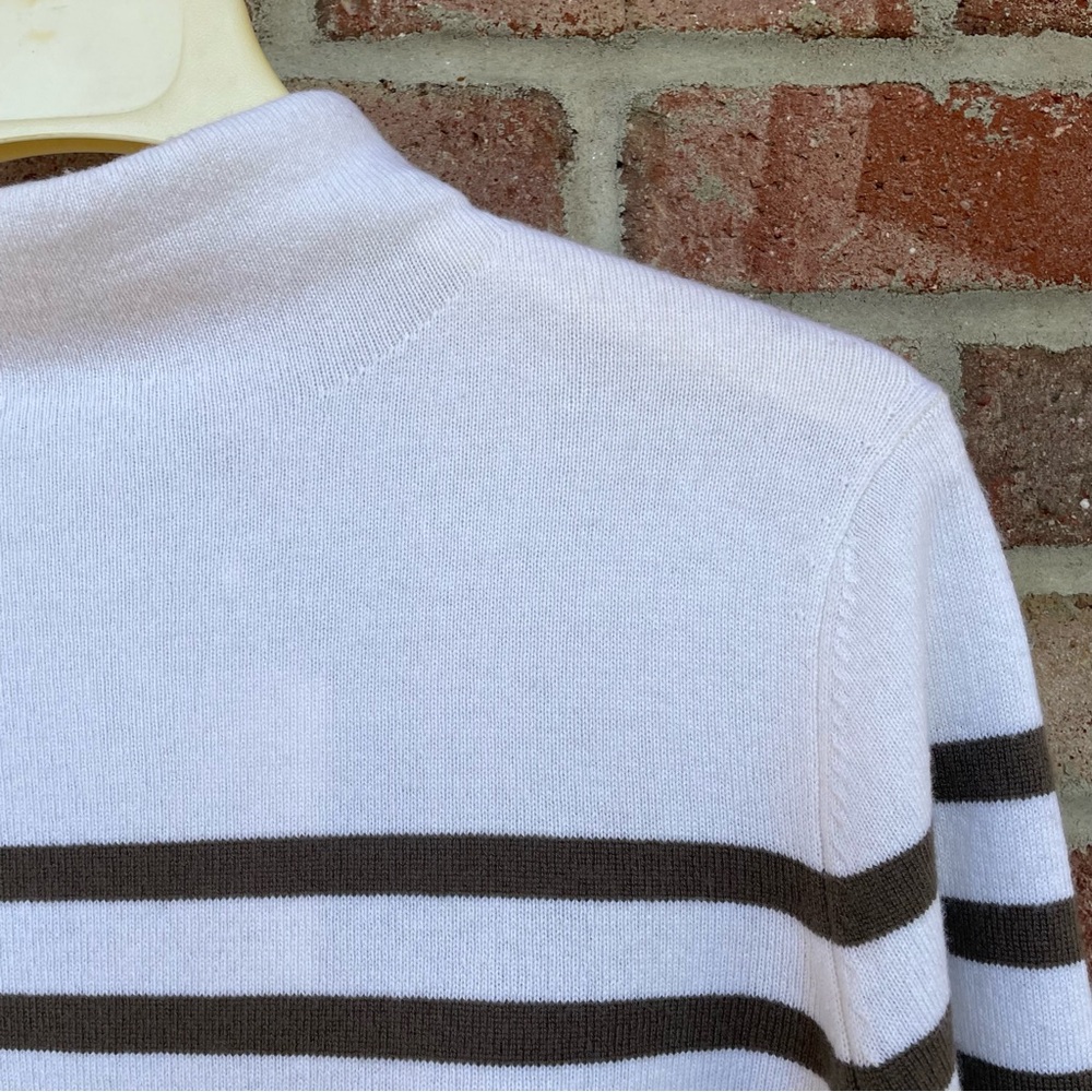 Vince ivory taupe stripe soft wool cashmere high neck sweater Women Medium NWT - Picture 2 of 12